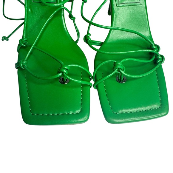 ZARA TIE STRAP HEELED SANDALS Faux Leather Strappy Ankle Lace Up‎ US 7.5 EU 38 - Picture 3 of 14